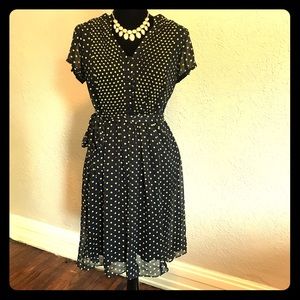 Size 10 navy and yellow polka dot dress.